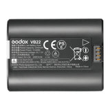 Godox VB22 battery pack with label on a white background