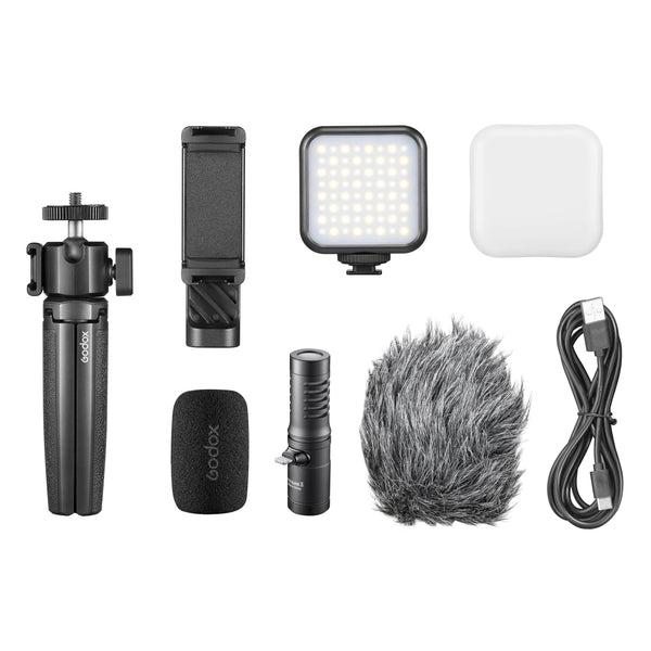 All-in-one Godox VK2-LT Vlogging Kit with Bi-colour LED video light  box content