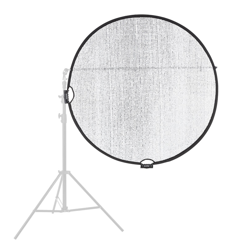 Godox W-RFT130 130cm (52") Windproof Silver Collapsible Reflector Mounted to a light stand