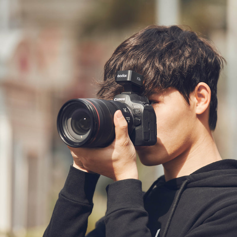 A photographer taking a photo using the GODOX X3 trigger on their camera