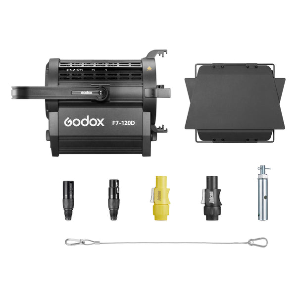 Godox F7-120D Daylight-Balanced LED Fresnel Head Box Content