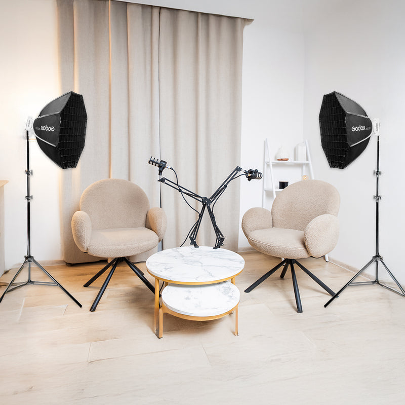 Godox ML100BI Compact LED Studio Lighting Kit - For Podcasts, YouTube, Streaming And Interviews