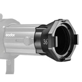 36° Cinematic Lens for Godox VSA Spotlight Mounted to a VSA-Series Projection Attachment body