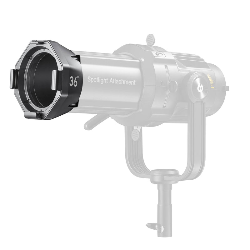 36° Cinematic Lens for Godox VSA Spotlight Mounted to a VSA-Series Projection Attachment body