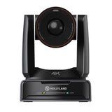 Hollyland ASTRA P1 4K conference camera with a black body, red accent ring around the lens, and a front display panel, shown on a solid white background.