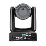 Hollyland  ASTRA P1  professional video conference camera with a rotating head and a rear panel showing various ports and connectors, isolated on a white background.