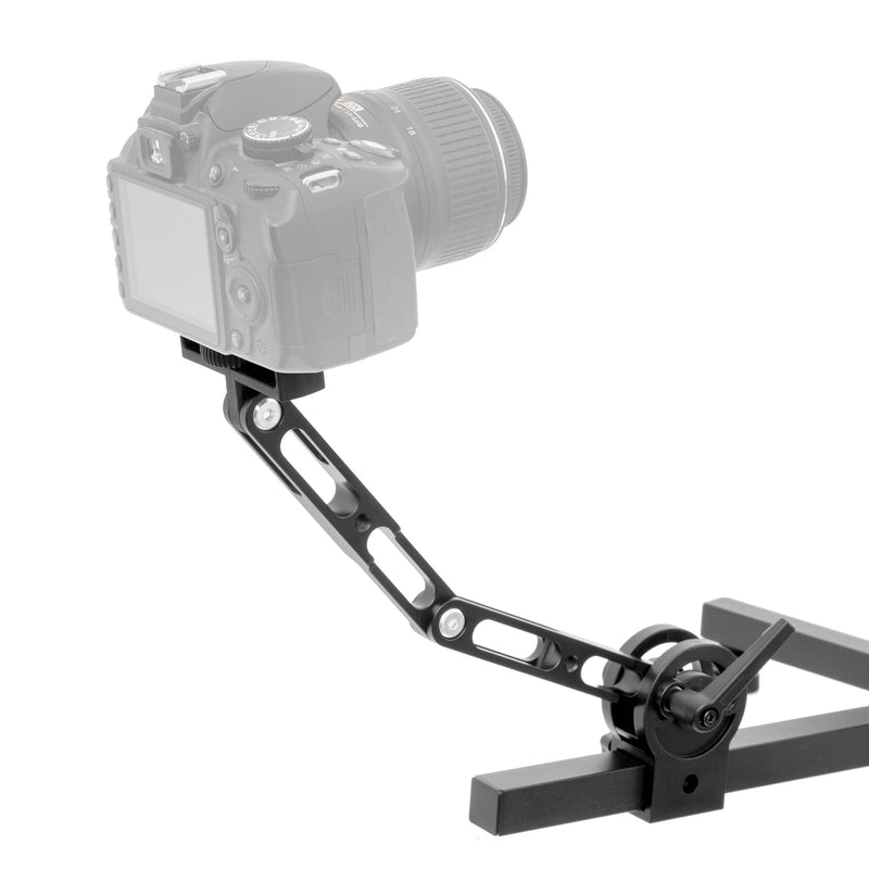 PiXAPRO 360° rotating Stand Panoramic Manual Turntable Camera mounting arm with camera mounted to it