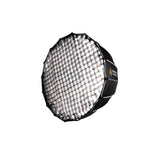 iFootage Quick Release Bowens Dome Softbox 90cm (35.4") Angled View with Diffuser and Grid attached