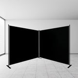 Extra Large Black Twin Panel Folding Photography Background with Stands Folded at 90 Degree Angle in room