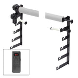 A Pair of Six Expansion Drive Wall brackets with paper backdrop mounted to the top (Not Included) with a small inset picture of the wirelss remote control