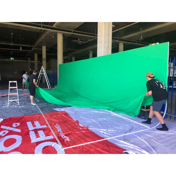 Easiframe Chromakey Green Skng being used on the 12mm Cyclorama Frame