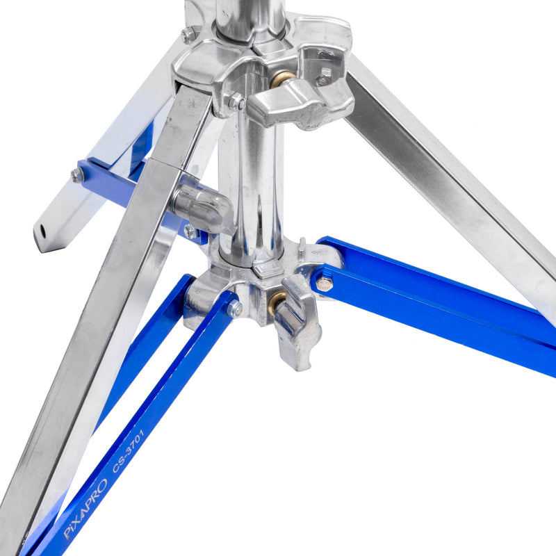Close Up of PiXAPRO 322cm Stainless-Steel Dual-Riser combo Stand with Levelling Leg's Centre column and leg assembly