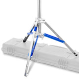 Close Up of PiXAPRO 322cm Stainless-Steel Dual-Riser combo Stand with Levelling Leg standing on a hard case