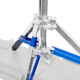 Close Up of PiXAPRO 322cm Stainless-Steel Dual-Riser combo Stand with Levelling Leg standing on a hard case