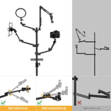 PiXAPRO Gear Tree Stand adjustable arms demonstrating vertical tilt and horizontal rotation