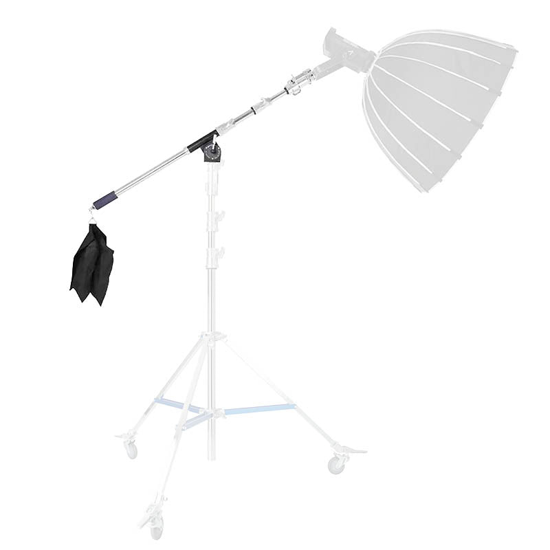 PiXAPRO 172-300cm Heavy-Duty Combo Boom Arm, mounted to a combo stand with a light and softbox mounted to it