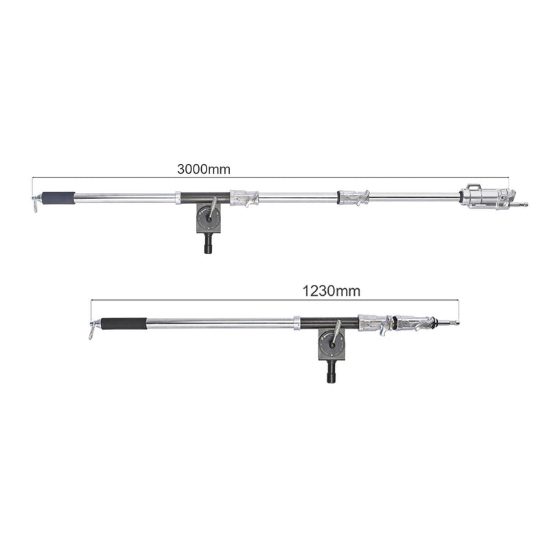 Showing the minimum and maximum length of the PiXAPRO 172-300cm Heavy-Duty Combo Boom Arm