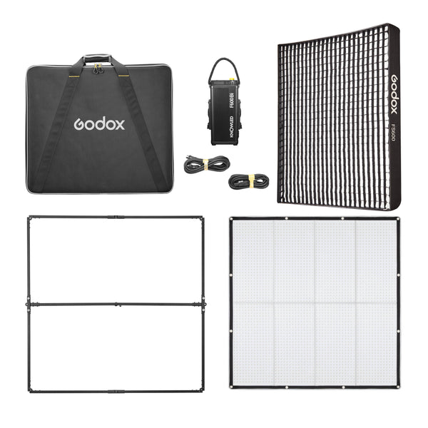 Godox KNOLWED F600Bi Foldable Panel Box ContentGodox KNOLWED F600Bi 600W 4x4' Foldable LED Panel Box Content