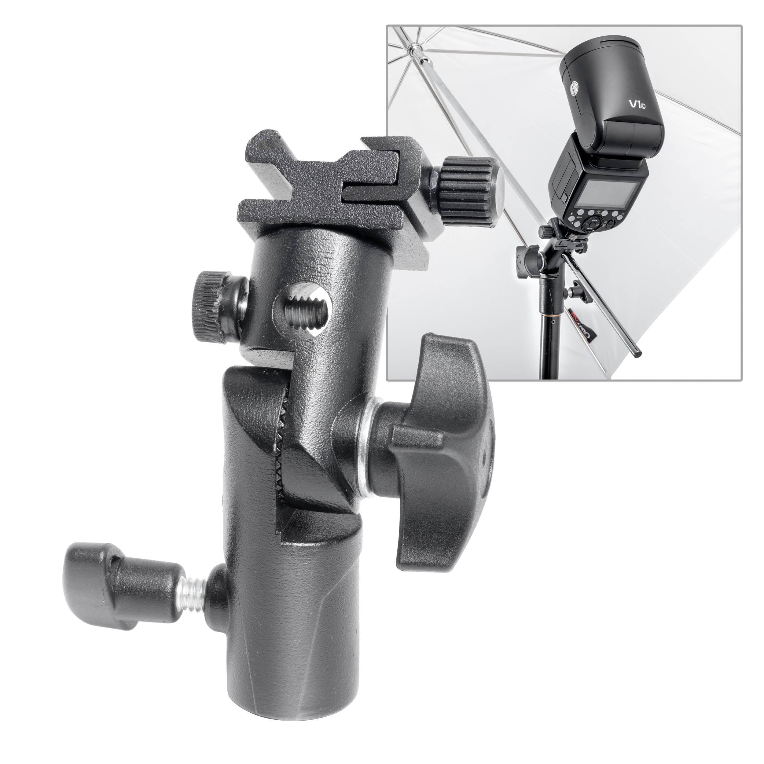 Tiltable Swivel Umbrella Adapter Bracket/ Tilthead with Hotshoe Attachment