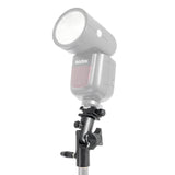 PiXAPRO Tilt Umbrella Bracket with a Speedlite mounted to it