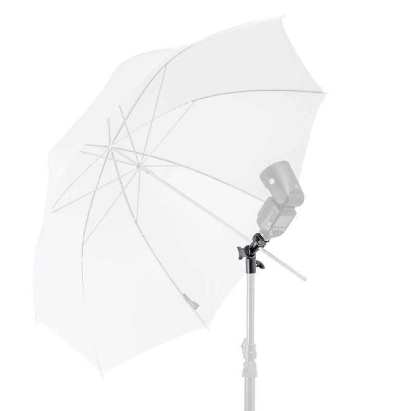 PiXAPRO Tilt Umbrella Bracket with Umbrella and Speedlite mounted to it