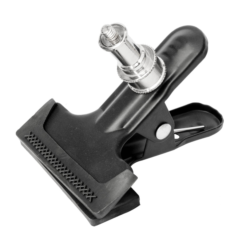 Spring Clip with Spigot (1/4” Thread) Three-Quarter Front View