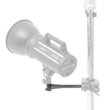 Pixapro 18cm Metal Extension Arm combined with a super convi clamp to mount a studio flash to a pole