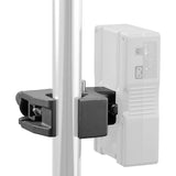 Godox LSA-03 Nano Clamp and LSA-19 V-Lock battery Mount Adapter clamped to a pole with a V-Lock battery mounted to it