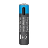 A Newell USB-C Rechargeable AAA batteries on a white background (Showing USB-C Port)