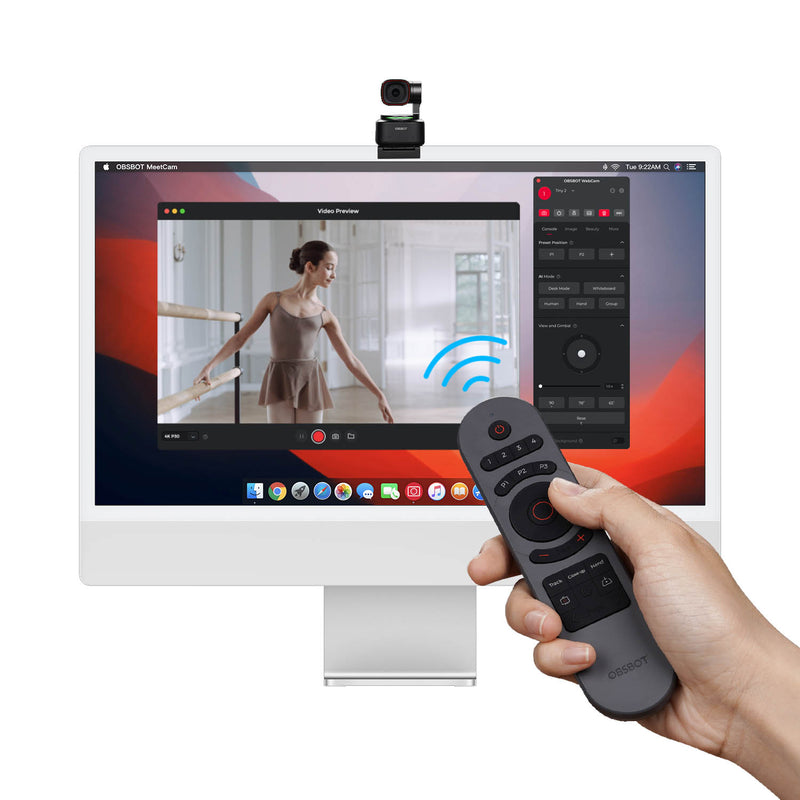 OBSBOT Tiny Smart Remote 2 being used to control a live stream