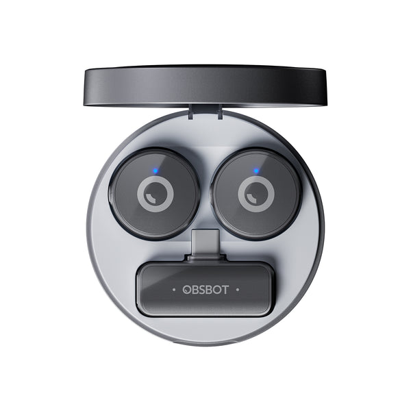 OBSBOT Vox Wireless Battery Powered Microphone for Live Streaming In Case Top-Down View