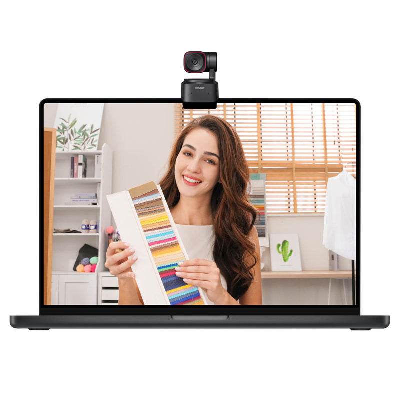 Tiny 2 Lite PTZ 4K Webcam With AI Tracking on top of a laptop