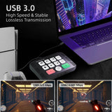 Osee GoStream M2 - Dual 4K USB 3.0 HDMI Capture Card WITH Laptop, gaming controller, and USB device with text highlighting, USB 3.0 speed and stability.
