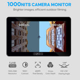 Camera monitor with 1000 nits display and outdoor filming capabilities, featuring the OSSE brand.