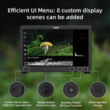 Mega 22S 21.5" Self-Calibrating Production Monitor OSDEO monitor with features highlighted on a nature-themed background