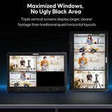 Two electronic displays with multiple video windows showing a person in a kitchen setting, emphasizing maximized windows and no ugly black area.