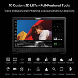 Osee Mega 22S4  21.5 Ultimate Multi-camera production monitor's Video analysis tool with on-screen display and feature icons on a black background
