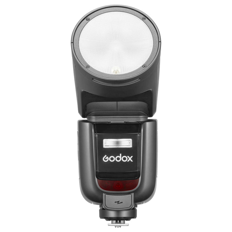 Godox V1 PRO Professional Round-Head TTL Speedlite Front View with SU-Flash Attached
