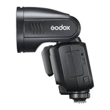 Godox V100 100Ws Round-Head Speedlite Flash Side View with Ports