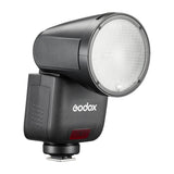 Godox V1 mid (v1mid) Mini Compact Round-Head TTL Speedlite With Touch-Screen Interface Angled Side Facing