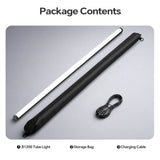 PHOTOOLEX B1200 package contents showing tube light, storage bag and charging cable