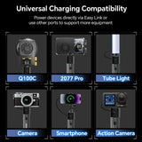 PHOTOOLEX Energy Bar Pro connection examples with LED lights, cameras and a smartphone