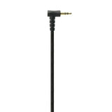 A black audio cable with a right-angle 3.5mm jack plug featuring a gold-plated tip, shown against a plain white background.