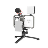SmallRig All-in-One Video Kit Video recording setup with microphone, light, and phone holder on a white background