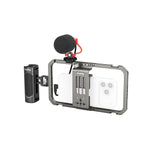 SmallRig All-in-One Video Kit's Camera cage with microphone attached on a white background