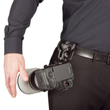 SpiderPro Camera Holster v3 with Suspension Clip & Pad Attached to Belt with Camera