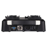 S-3812 2-Channel 6A Fast V-Mount Battery Charger Rear View with ports and switches