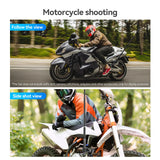 Photos of the crab clamp in use filming motorcycle rides from follow and side-shot views