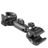 Telesin double crab clamp extended horizontally showing jaw grips and locking knobs
