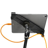 Tether Tools AeroTab iPad Clamp with Black Bracket & Baby Adapter (Large) Mounted on Stand with Tablet attached